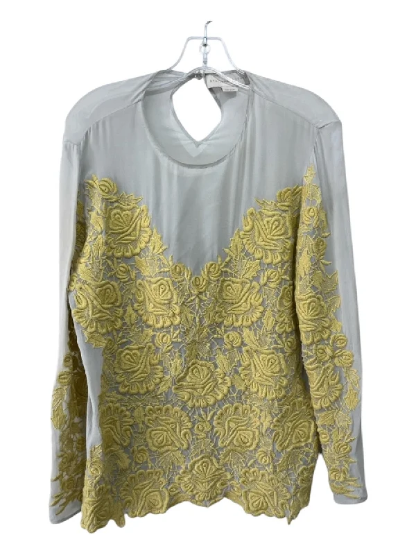 Stella McCartney Size 40 Gray & Yellow Silk Floral Embroidered Back Keyhole Top