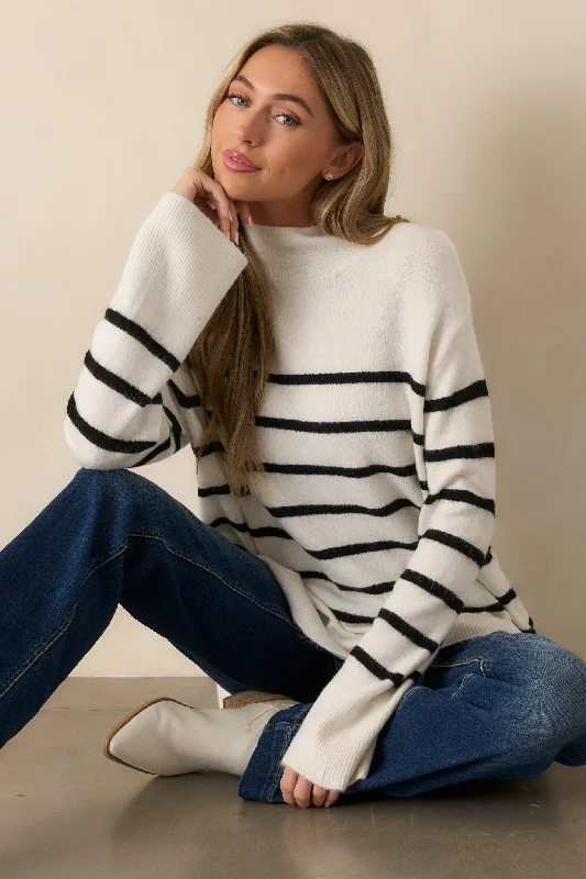 Z Supply Fin Sea Salt Ivory Stripe Turtleneck Sweater