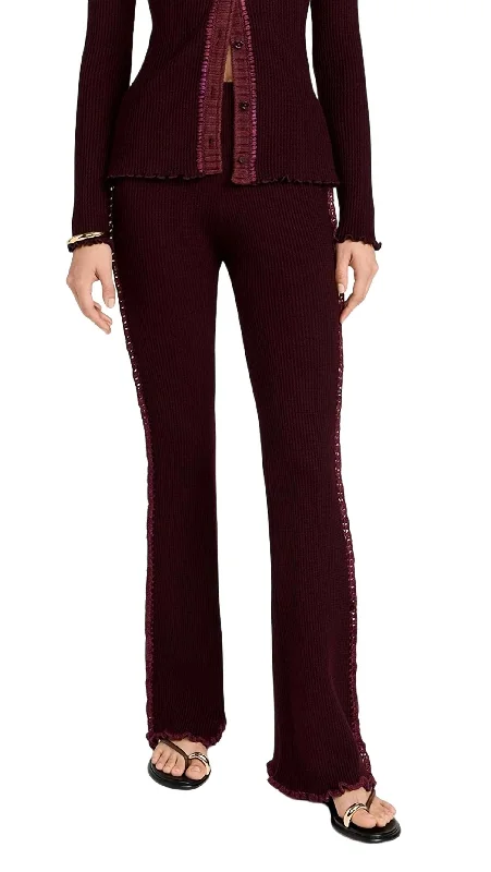 Clare Thermal Knit Pants In Burgundy