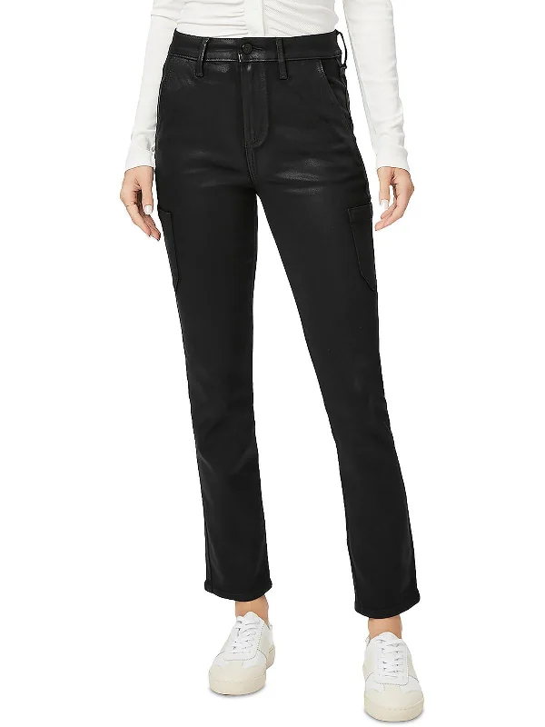 Jolie Womens Coated High Rise Cargo Pants