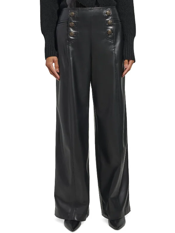 Womens Faux Leather Wide Leg Pants