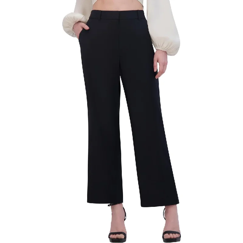 Womens Linen Flat Front Ankle Pants