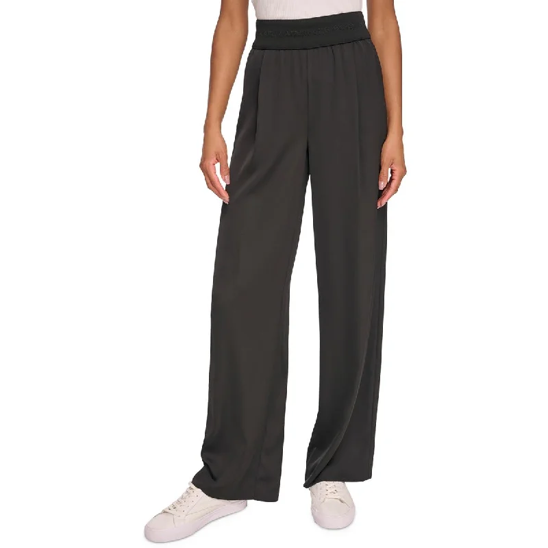 Womens Logo Pleated Wide Leg Pants