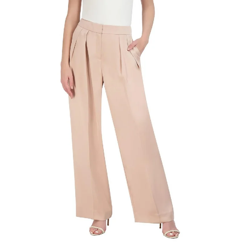 Womens Pleated Double Weave Wide Leg Pants