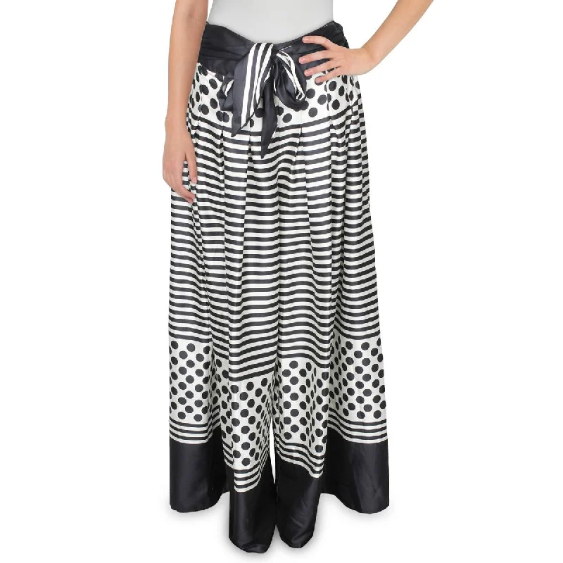 Womens Striped Tie Belt Wide Leg Pants